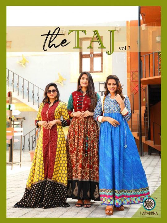 Aradhna Fashion The Taj Vol-3 Long Gown Type Rayon Kurti Catalog