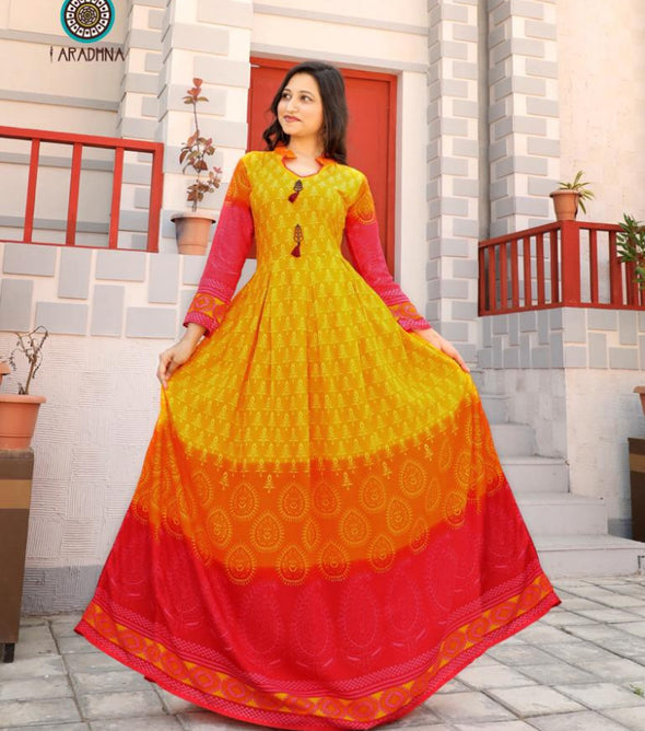 Aradhna Fashion The Taj Vol-3 Long Gown Type Rayon Kurti Catalog