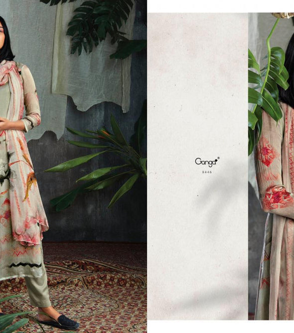Ganga Launch Solandis Makhmali Chiffon Satin Summer Dress Materials Catalog Collection