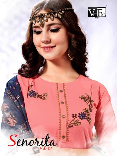 Vee feb Senorita-1 Rayon Work Readymade Salwar Catalog Collection