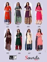 Vee feb Senorita-1 Rayon Work Readymade Salwar Catalog Collection