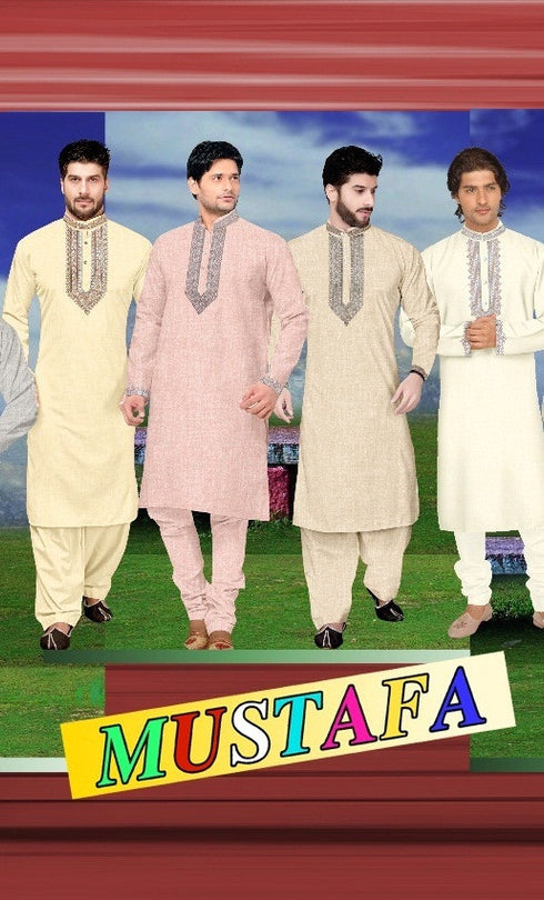 Mustafa Pathani Vol-3 Fancy with work dyed cotton pathani Mens wear