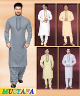 Mustafa Pathani Vol-4 Fancy with work dyed cotton pathani Mens wear