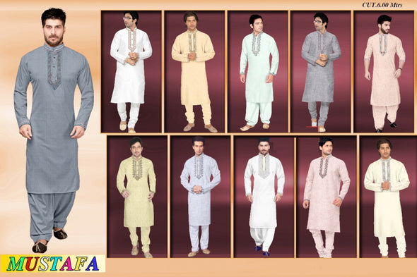Mustafa Pathani Vol-4 Fancy with work dyed cotton pathani Mens wear