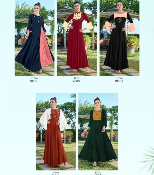 Koodee Hellaro Full Stich Gown Type Kurti Catalog