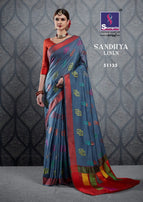 Shangrila Sandhya Linen Printed Saree Catalog Collection