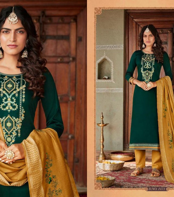 Kessi Kalarang Kitkat Jam Silk Cotton Embroidery Work Suit Catalog