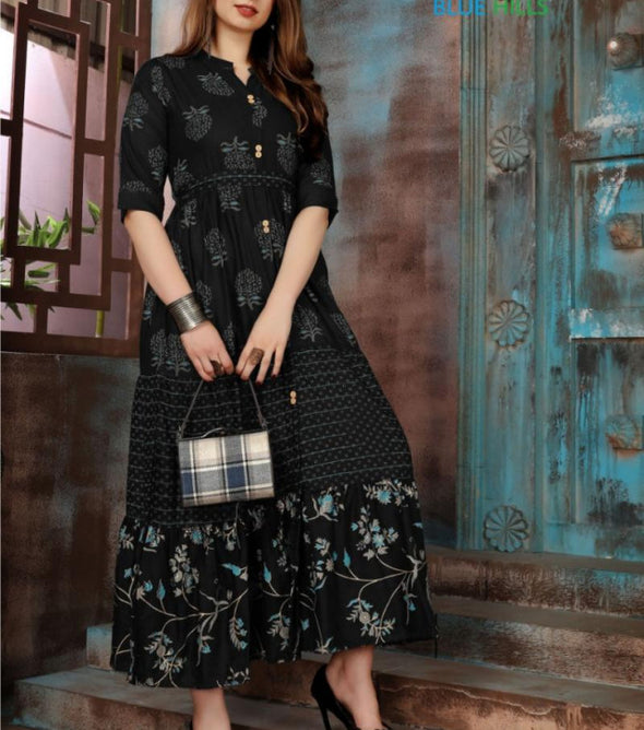 Blue Hill Bournville 2 Rayon And Foil Print Kurtis Catalog Collection