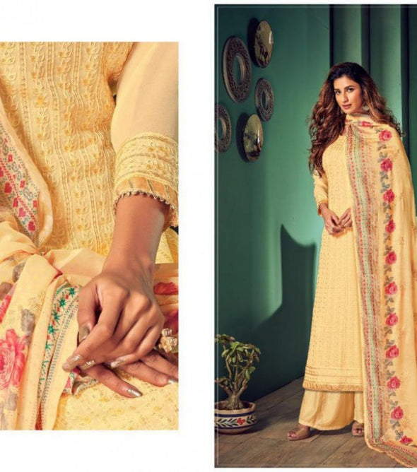 Tanishk Fashion Gold Pure Georgette Palazzo Style Suits Catalog