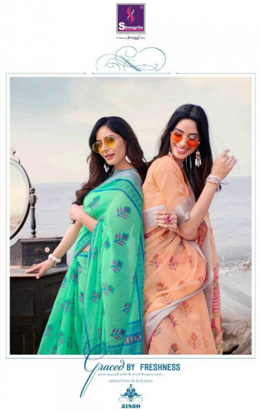 Shangrila Neha Linen Handloom Printed Saree Catalog