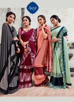 Saroj Mirror Look Imorted Heavy Lycra Frill Saree Catalog Collection