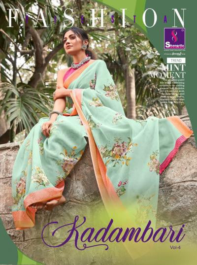 Shangrila Kadambari Linen 4 Digital Printed Saree Catalog Collection