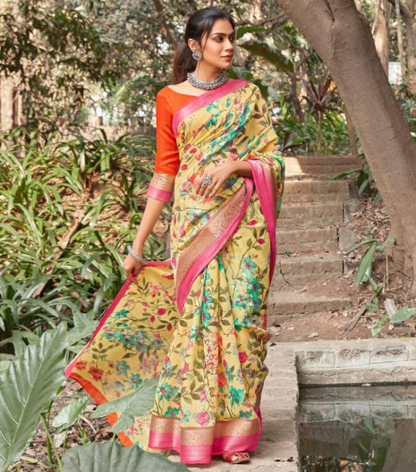 Shangrila Kadambari Linen 4 Digital Printed Saree Catalog Collection