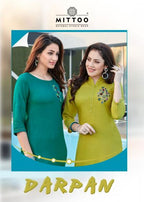 Mittoo Darpan Rayon With Work Designer Kurtis Catalog Collection