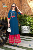 Blue Hills Walkway-X Rayon Kurti With Bottom Excluse Catalog Collection