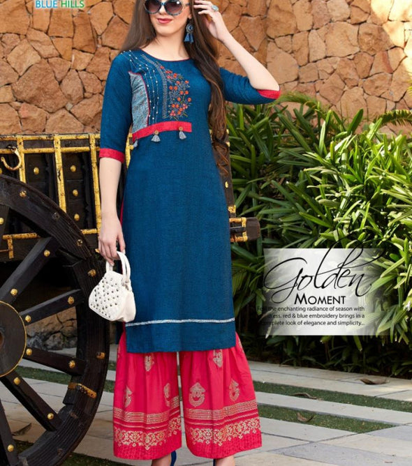 Blue Hills Walkway-X Rayon Kurti With Bottom Excluse Catalog Collection