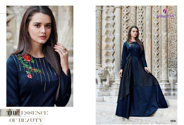 Arihant-Floret-6 Silk Long Party Wear Kurtis Catalog Collection