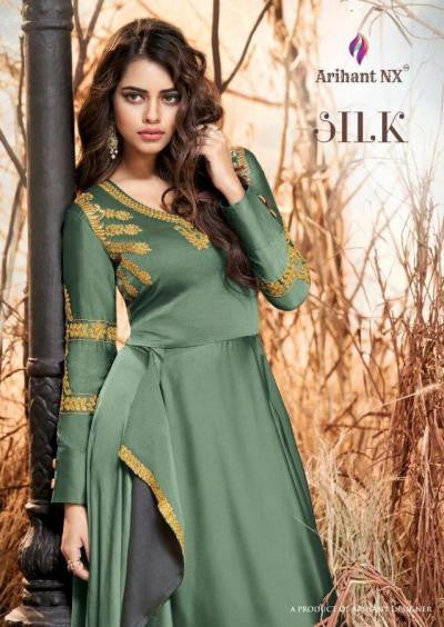 Arihant Silk Long Silk Gown Style Kurtis Catalog Collection
