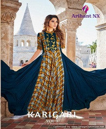 Arihant Karigari 3 Rayon Work Fancy Classic Look Kurtis Catalog Collection