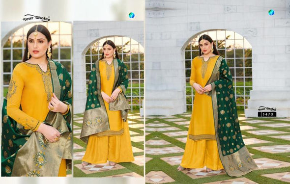 Y.C Banarasi 5 Satin Georgette Suits With Banarasi Dupatta Catalog Collection