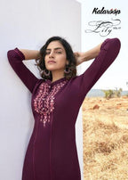 Kalaroop Lily 17 Rayon Work Deisgner Kurtis Catalog Coillection