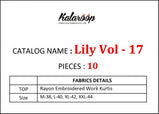 Kalaroop Lily 17 Rayon Work Deisgner Kurtis Catalog Coillection