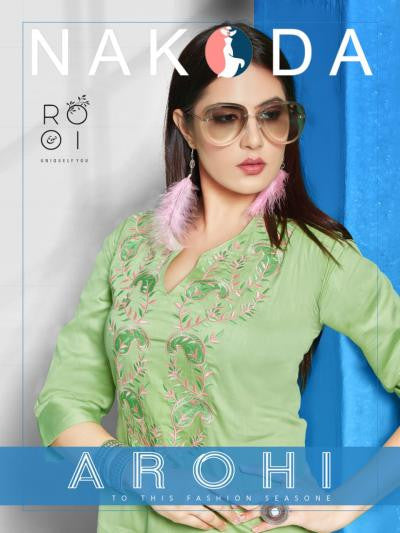 Rooi-Arohi Rayon Satin Designer Kurtis Catalog Collection