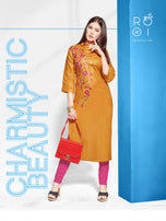 Rooi-Arohi Rayon Satin Designer Kurtis Catalog Collection
