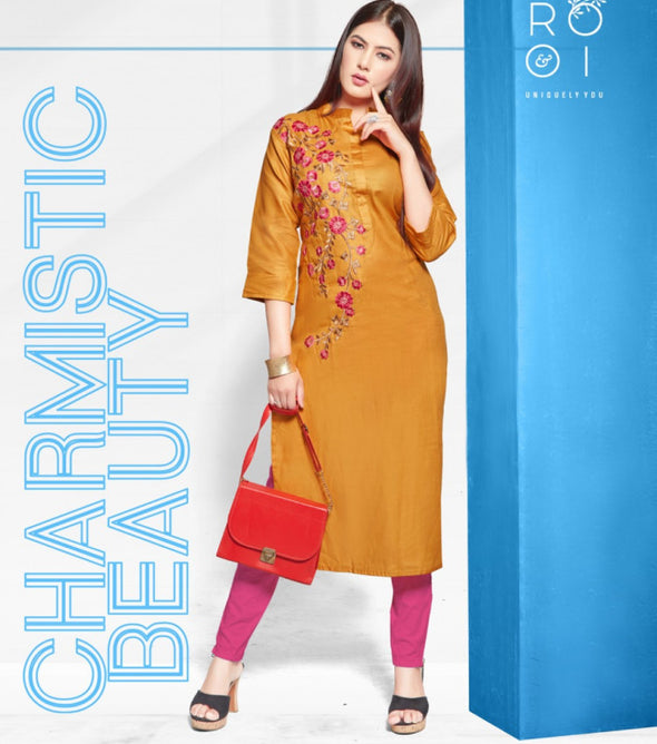 Rooi-Arohi Rayon Satin Designer Kurtis Catalog Collection