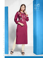 Rooi-Arohi Rayon Satin Designer Kurtis Catalog Collection