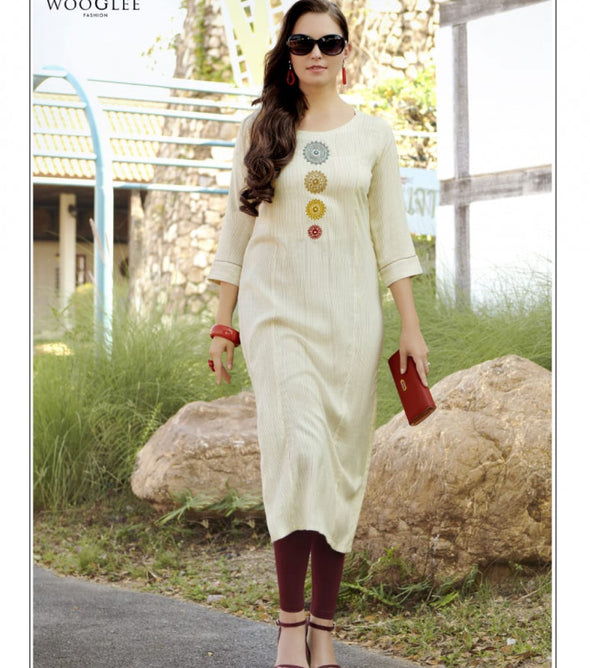 Wooglee Four Dhaaga Rayon Exclusive Colors Kurtis Catalog Collection