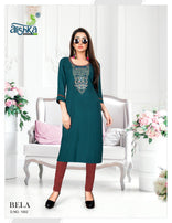 Alishka-Bela Rayon Work Designer Kurtis Catalog Collection