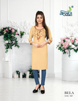 Alishka-Bela Rayon Work Designer Kurtis Catalog Collection