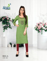 Alishka-Bela Rayon Work Designer Kurtis Catalog Collection