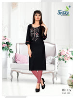 Alishka-Bela Rayon Work Designer Kurtis Catalog Collection