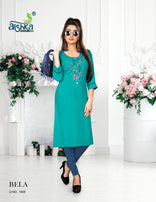 Alishka-Bela Rayon Work Designer Kurtis Catalog Collection