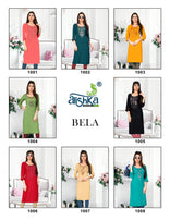 Alishka-Bela Rayon Work Designer Kurtis Catalog Collection