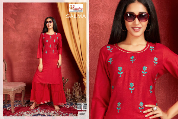 Smylee Salma Rayon Slub Kurti With Sharara Wholsale Catalog Collection