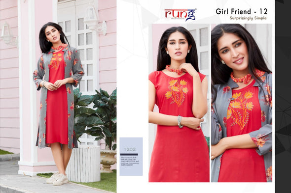 Rung-Girl Friend-12 Rayon Two Piece Kurtis Concept Catalog Collection