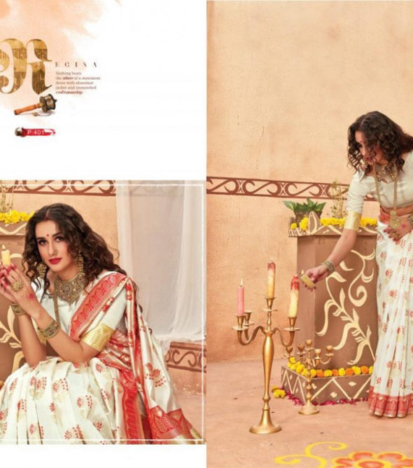 Apple Pooja Exclusive Vol-4 Silk Weaving Red and White Combination Saree Catalog