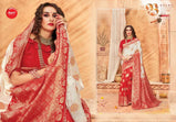 Apple Pooja Exclusive Vol-4 Silk Weaving Red and White Combination Saree Catalog