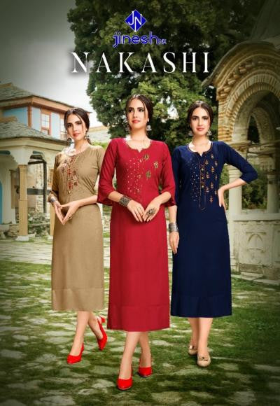 Jinesh-Nakashi-1 Rayon Work Exclusive Kurtis Catalog