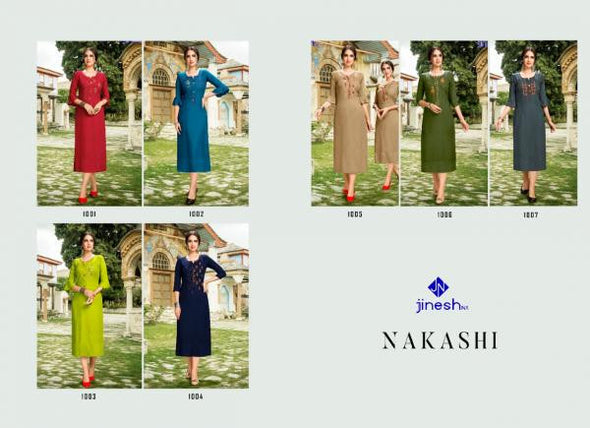 Jinesh-Nakashi-1 Rayon Work Exclusive Kurtis Catalog