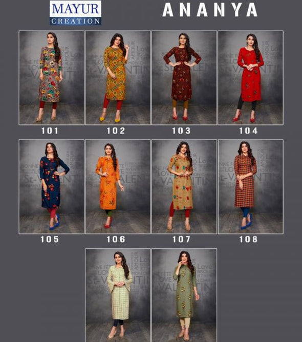 Mayur Creation Ananya Rayon Designer Kurtis Catalog