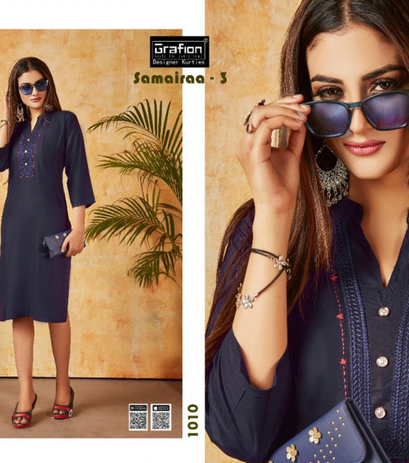 Grafion Samairaa 3 Rayon With Work Kurtis Catalog Collection