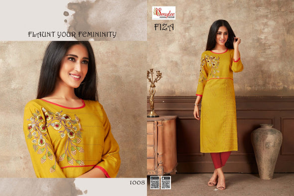 Smylee-Fiza Hevy Slub Rayon Work Kurtis Catalog Collection