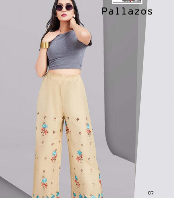 Smylee Pallazos Heavy Rayon Embroidery Worked Palazzo Catalog Collection