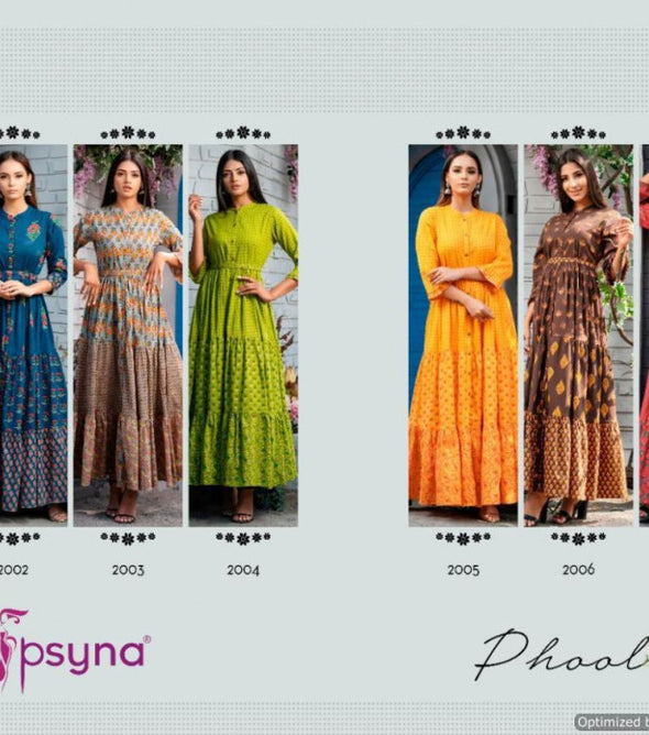 Psyna Phool 2 Heavy Cotton Slub Gown Style Long Kurti Catalog Collection
