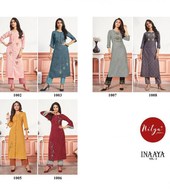 Lt nitya Inaaya 2 Stylish Cotton Weaving Kurti With Bottom Catalog Collection