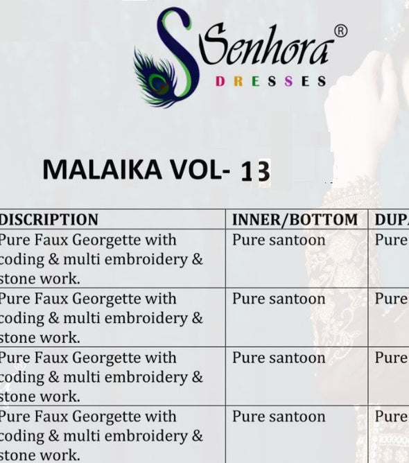 Senhora Malaika 13 Pure Georgette Embroidered Salwar Suits Catalog Collection